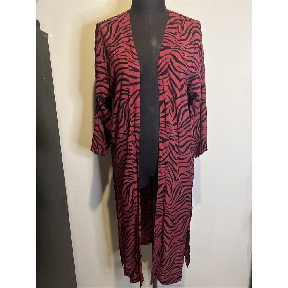 Loft Dark Red / Black Zebra Print Sheer Duster‎ XS / S